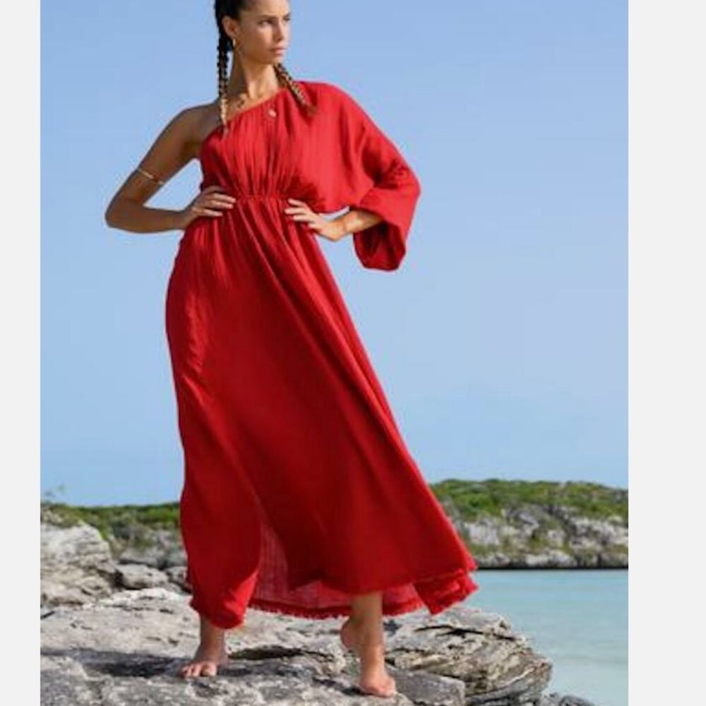 Red Carter Julia One Shoulder Cover up Maxi Dress